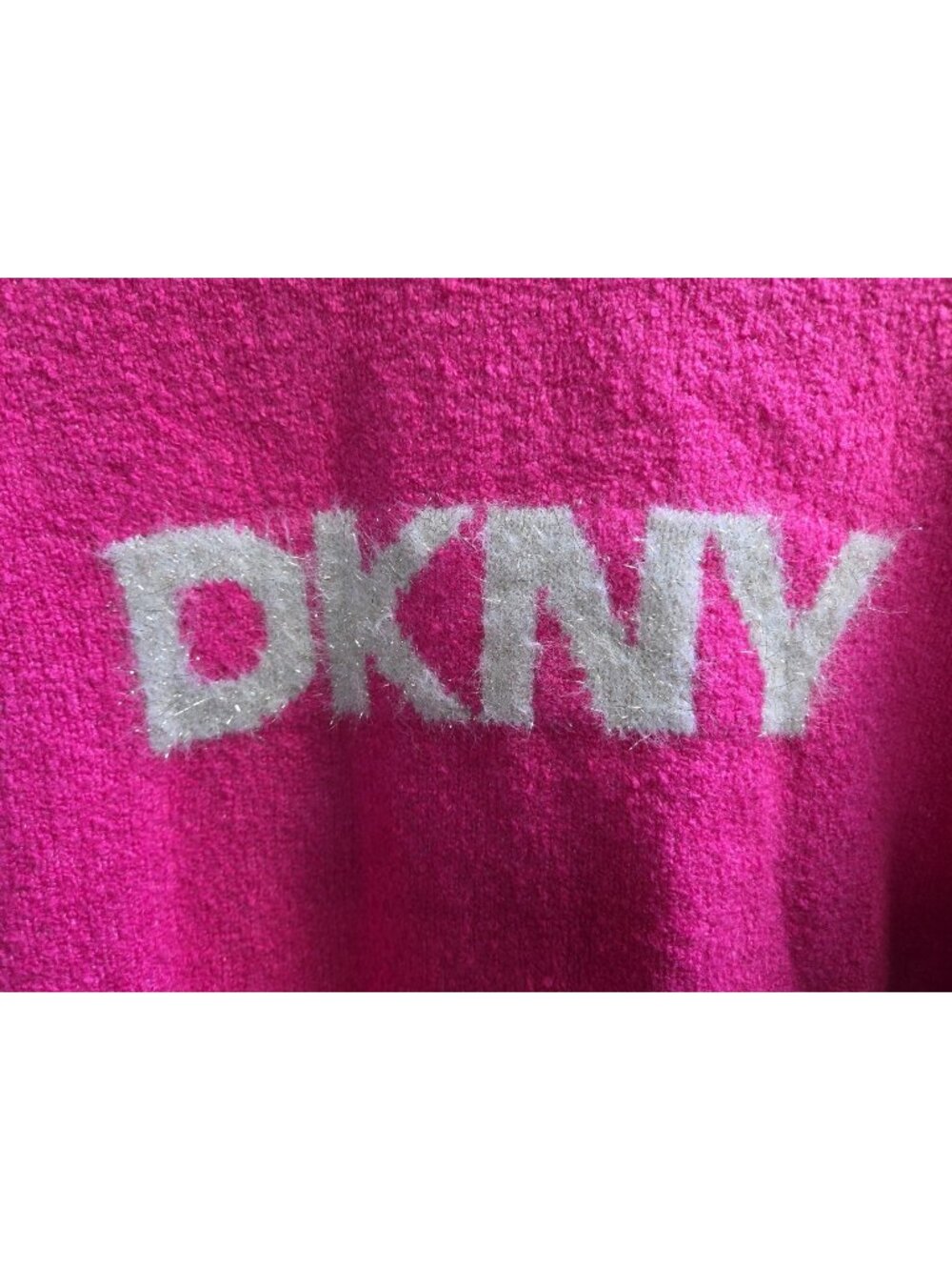 DKNY Jeans Women's Pink Bouclé Tinsel Logo Crewneck Long Sleeve Sweater Size M - Picture 2 of 6